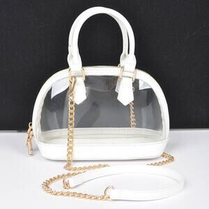 White PVC Top Handle Crossbody Bag Stadium Approved